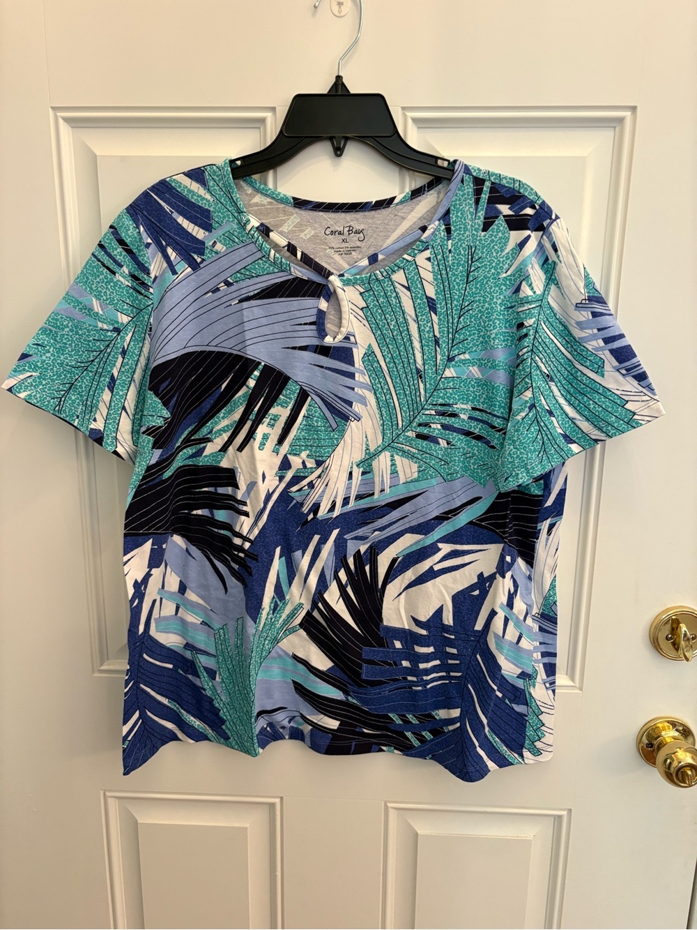 Coral Bay Teal & Blue Palm-Print Short Sleeve Top